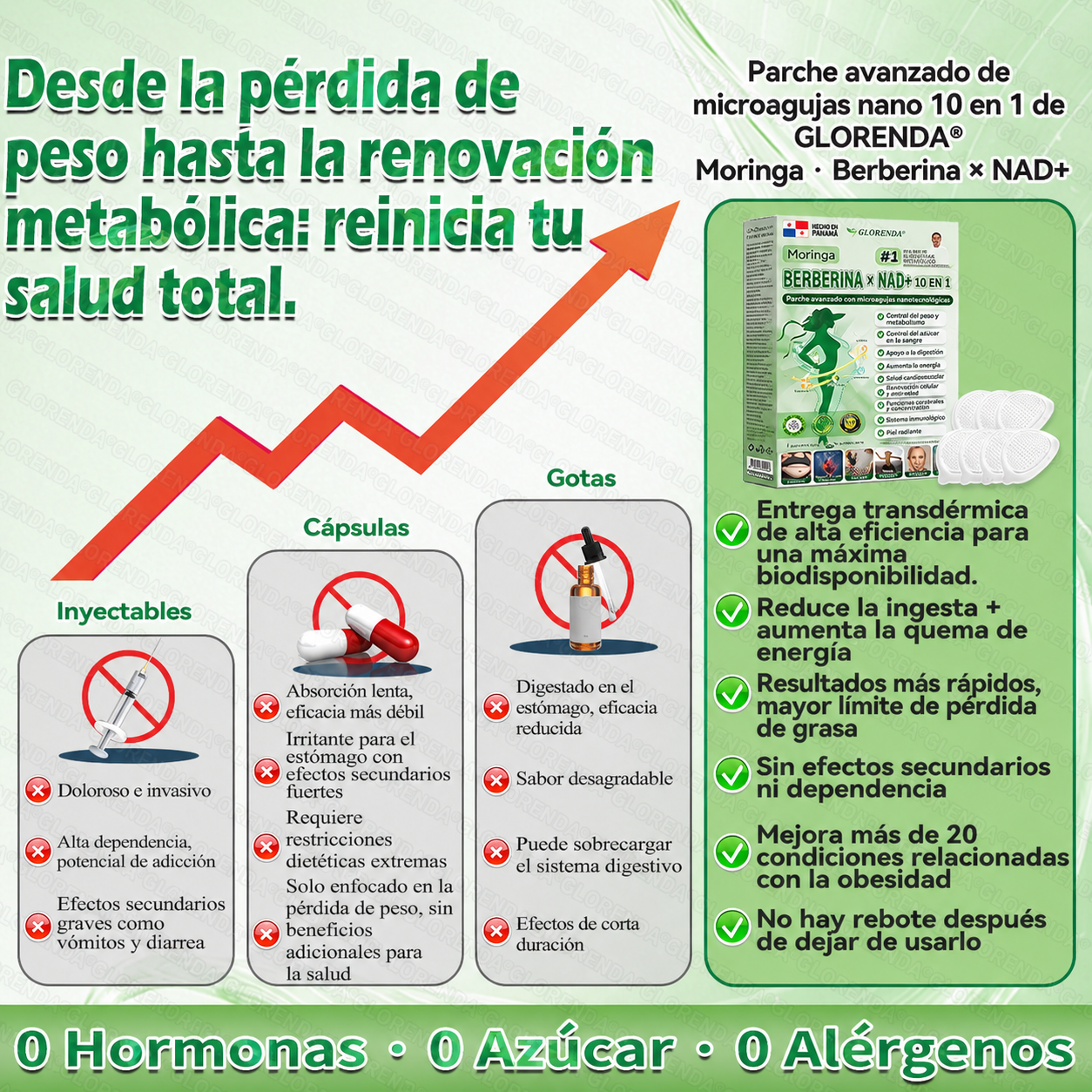 🇵🇦 Glorenda® Moringa + Berberina × NAD+ 10 en 1 | Parche Avanzado de Microagujas